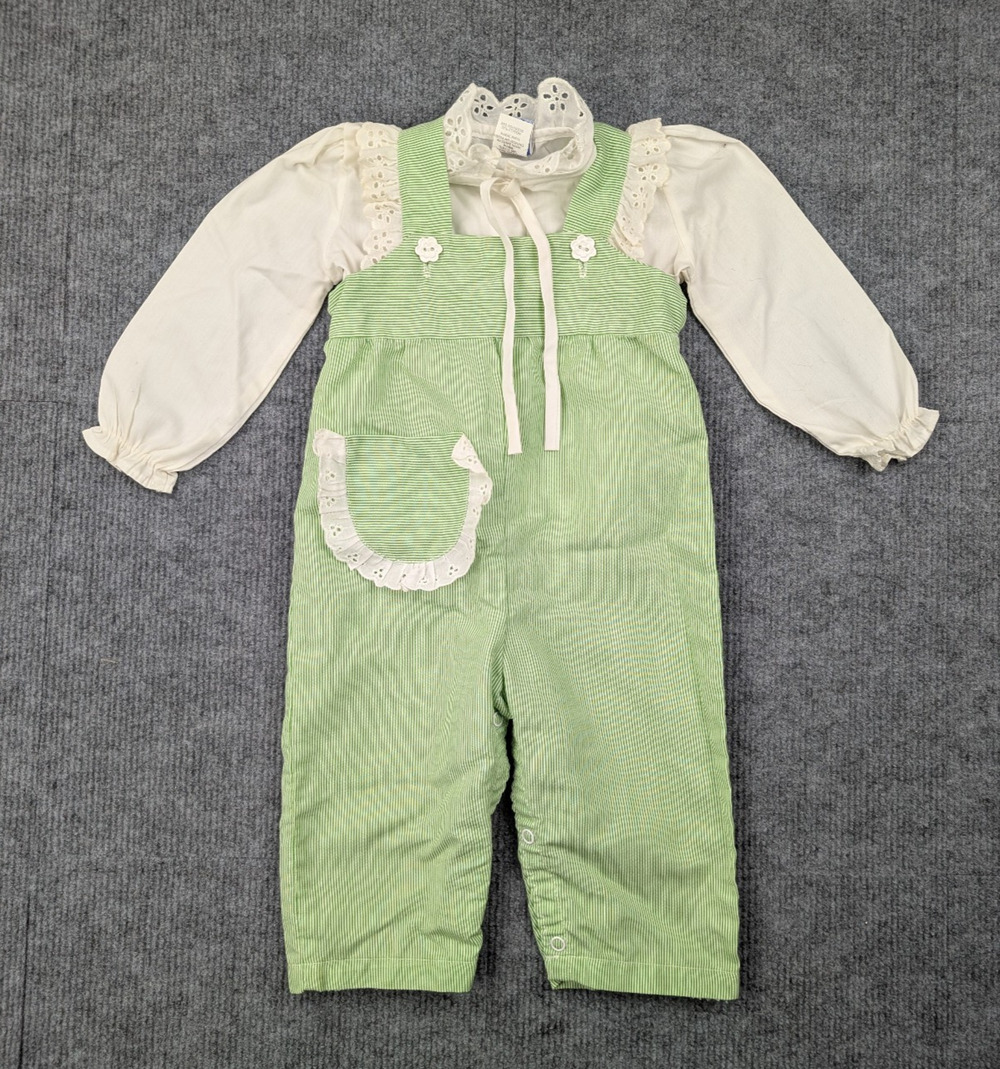 Vintage Magic Years Set Baby Girls 12-18M Retro 70s Prairie Green Lace Frilly
